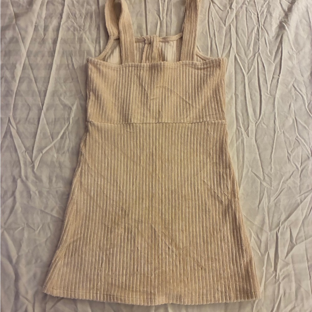 Girl’s Cream Ribbed Button Up Dress - Picture 6 of 6